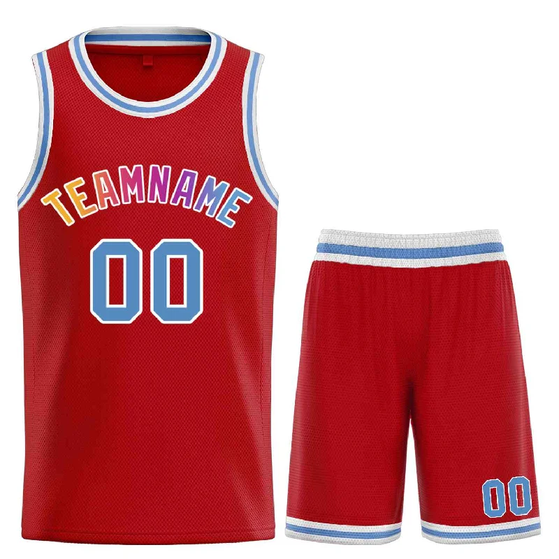 Men's basketball uniform lightweight jerseys -Custom Red Powder Blue-White Classic Sets Curved Basketball Jersey