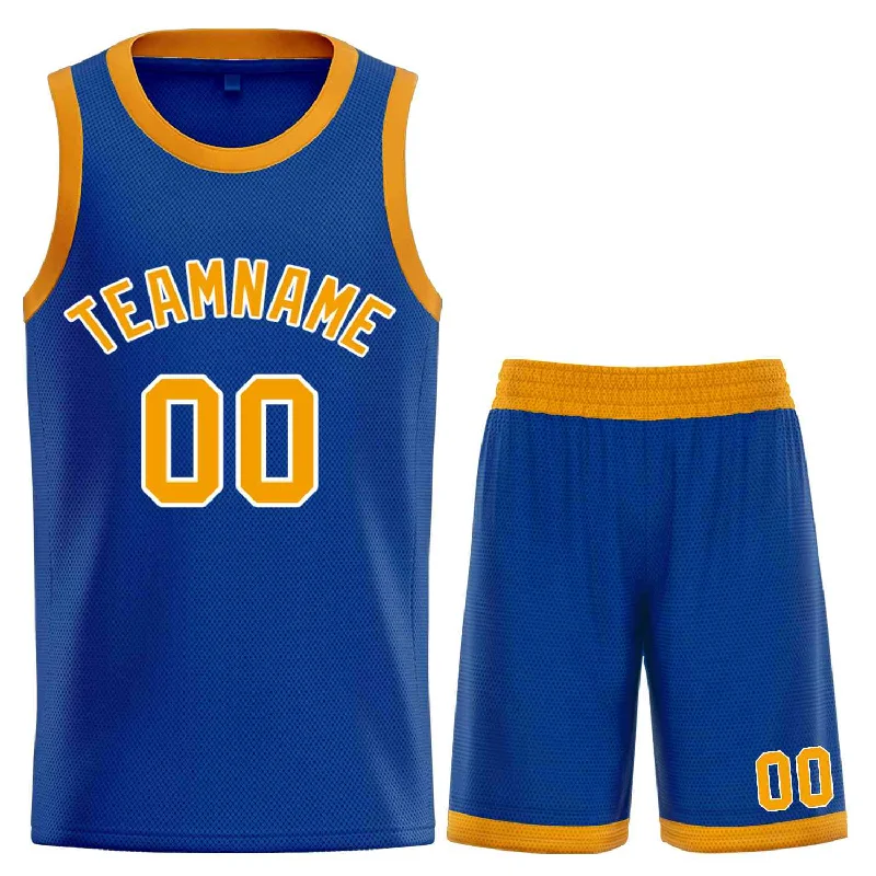 Men's basketball uniform performance fit -Custom Royal Yellow-White Classic Sets Curved Basketball Jersey