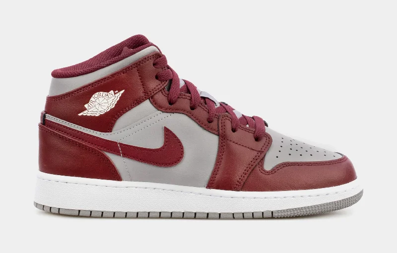 Basketball shoes anti-slip -Air Jordan 1 Mid Cherrywood Red Grade School Lifestyle Shoes (Grey/Red)