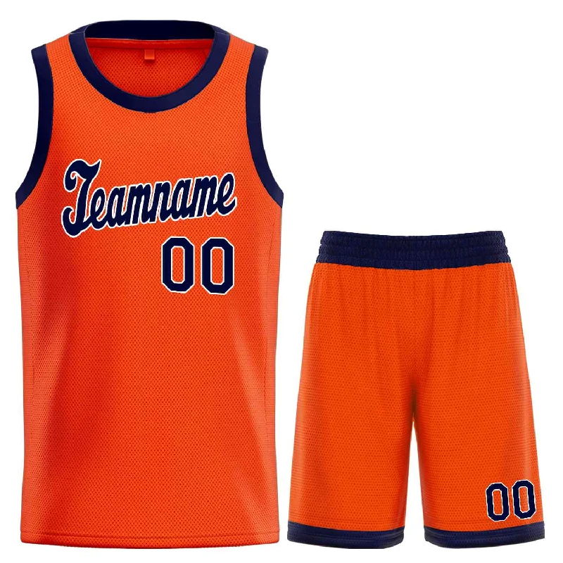 Men's basketball uniform quick dry ensemble -Custom Orange Navy-White Classic Sets Sports Uniform Basketball Jersey