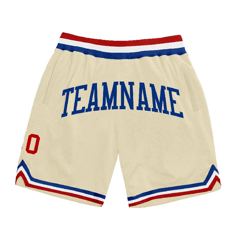 Men's basketball shorts hybrid-urban -Custom Cream Red-Royal Authentic Throwback Basketball Shorts