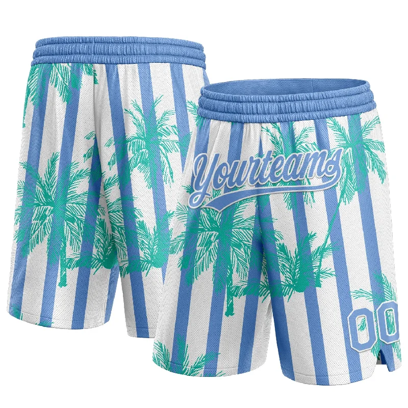 Men's basketball shorts rugged-pro -Custom White Light Blue 3D Pattern Hawaii Palm Trees Argentina Authentic Basketball Shorts