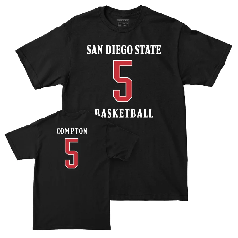 Men's basketball T-shirt branded patches -SDSU Men's Basketball Black Sideline Tee  - Pharaoh Compton