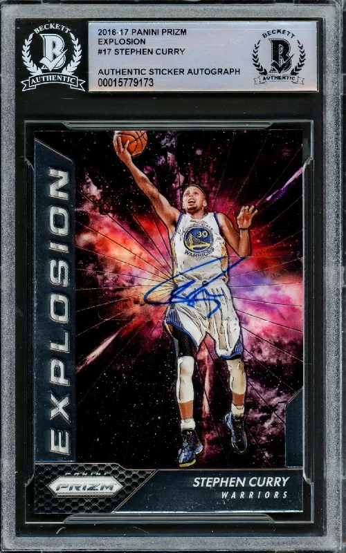 Men's basketball card rare autograph -Stephen Curry Autographed 2016-17 Panini Prizm Explosion Card #17 Golden State Warriors Beckett BAS #15779173