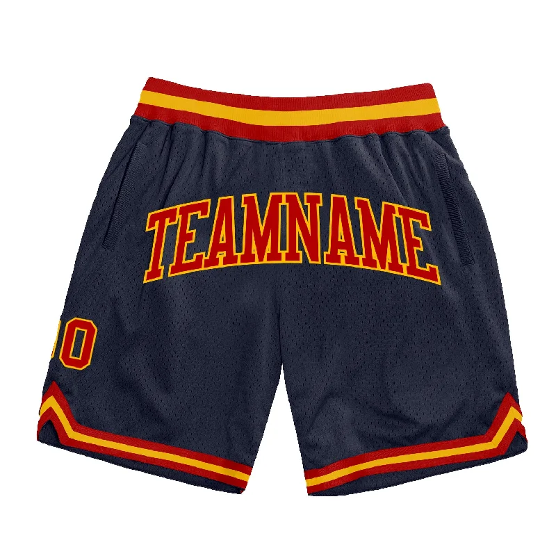 Men's basketball shorts lightweight-dynamic -Custom Navy Red-Gold Authentic Throwback Basketball Shorts