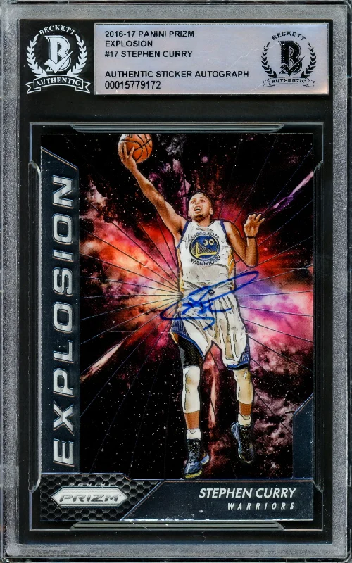 Men's basketball card oversized print -Stephen Curry Autographed 2016-17 Panini Prizm Explosion Card #17 Golden State Warriors Beckett BAS #15779172