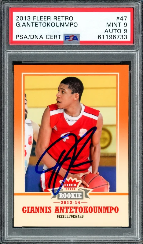 Men's basketball card sports collectible -Giannis Antetokounmpo Autographed 2013 Fleer Retro Rookie Card #47 Milwaukee Bucks PSA 9 Auto Grade Mint 9 PSA/DNA #61196733