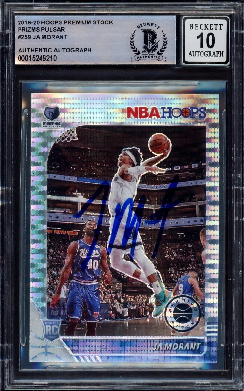 Men's basketball card squad clearance -Ja Morant Autographed 2019-20 Hoops Premium Stock Prizms Pulsar Rookie Card #259 Memphis Grizzlies Auto Grade Gem Mint 10 Beckett BAS #15249210