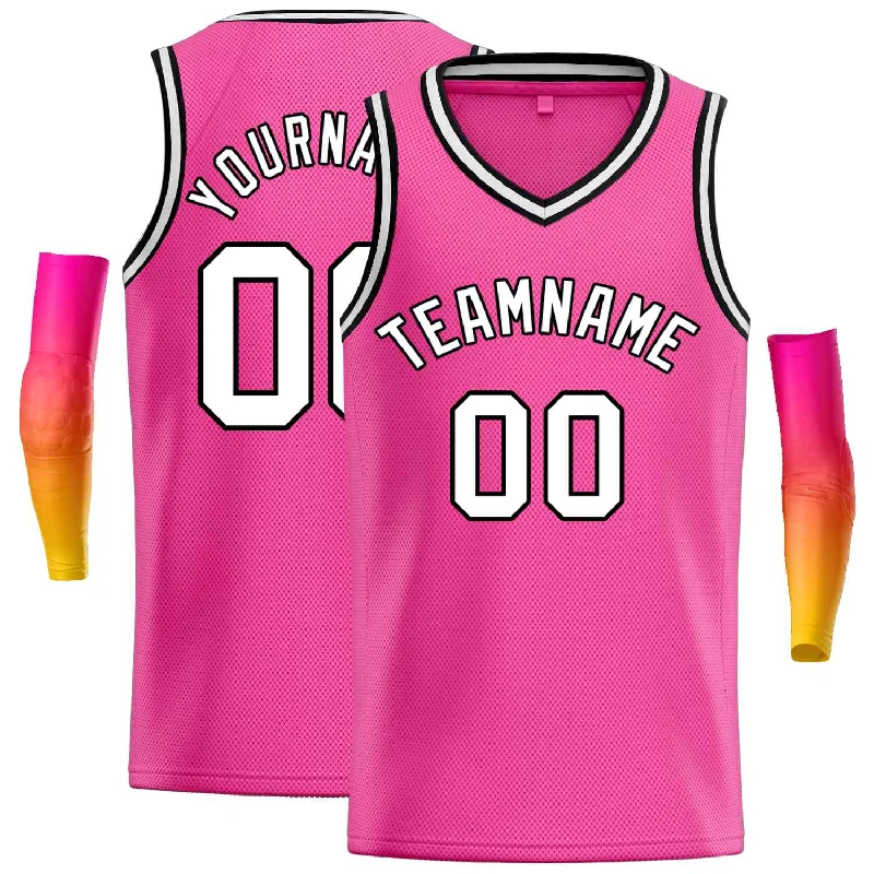 Men's basketball uniform team attire -Custom Pink White-Black Classic Tops Men Casual Basketball Jersey