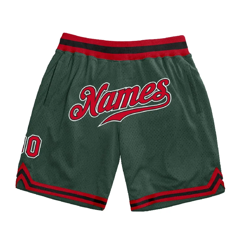 Men's basketball shorts cooling-hybrid -Custom Hunter Green Red-Black Authentic Throwback Basketball Shorts