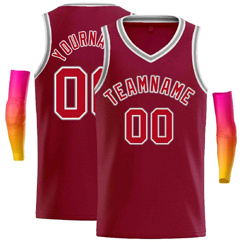 Men's basketball uniform lightweight jersey -Custom Maroon Red-White Classic Tops Men Casual Basketball Jersey