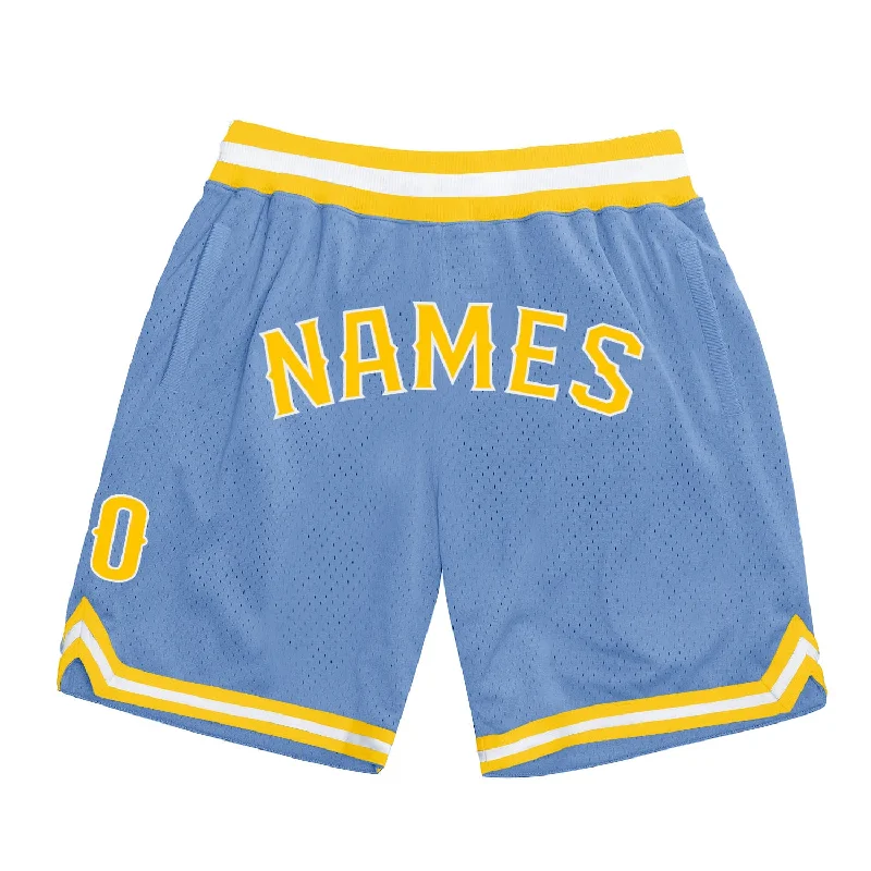 Men's basketball shorts durable-elite -Custom Light Blue Gold-White Authentic Throwback Basketball Shorts