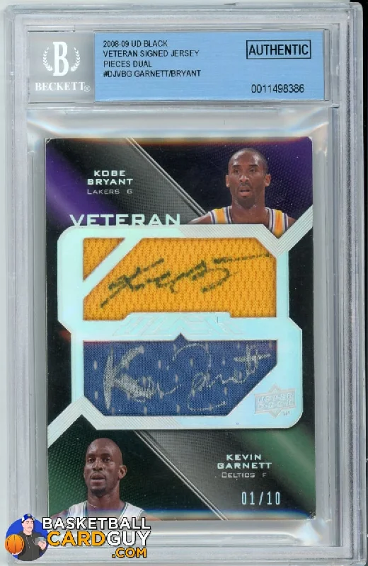 Men's basketball uniform team attire -Kevin Garnett/Kobe Bryant 2008-09 UD Black Veteran Signed Jersey Pieces Dual #DJVBG AUTO GRADED 10