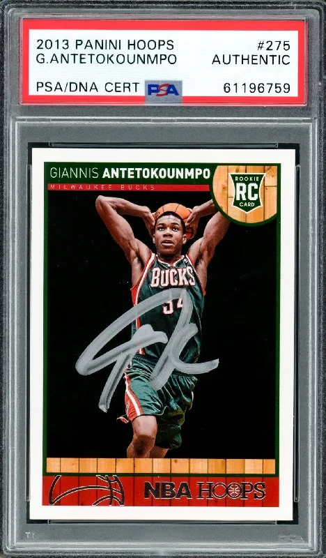 Men's basketball card squad clearance -Giannis Antetokounmpo Autographed 2013 Panini Hoops Rookie Card #275 Milwaukee Bucks PSA/DNA #61196759