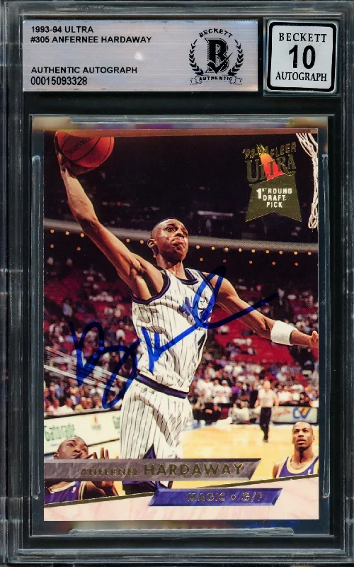 Men's basketball card budget buy -Anfernee Hardaway Autographed 1993-94 Fleer Ultra Rookie Card #305 Orlando Magic Auto Grade Gem Mint 10 Beckett BAS Stock #211047