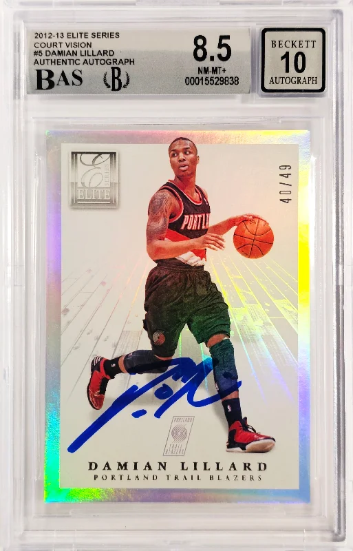 Men's basketball card performance lineup -Damian Lillard Autographed 2012-13 Panini Elite Court Vision Rookie Card #5 Portland Trail Blazers BGS 8.5 Auto Grade Gem Mint 10 #40/49 Beckett BAS #15529838