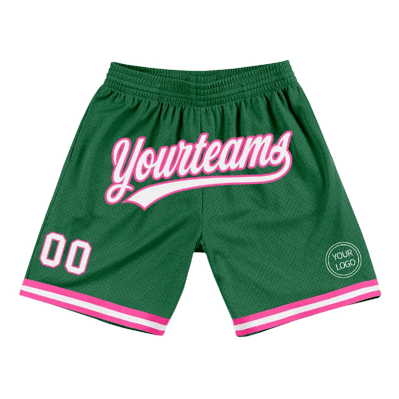 Men's basketball shorts sport-pro -Custom Kelly Green White-Pink Authentic Throwback Basketball Shorts