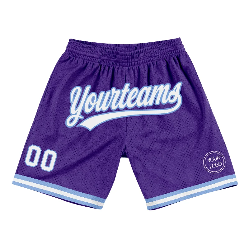 Men's basketball shorts sweat-pro -Custom Purple White-Light Blue Authentic Throwback Basketball Shorts