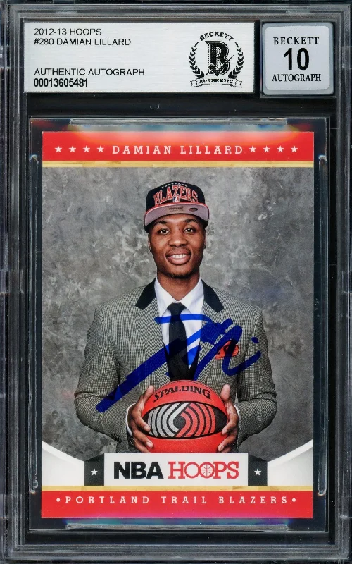 Men's basketball card custom kit -Damian Lillard Autographed 2012-13 Panini Hoops Rookie Card #280 Portland Trail Blazers Auto Grade Gem Mint 10 Beckett BAS #13605481