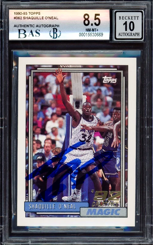 Men's basketball card squad promotion -Shaquille "Shaq" O'Neal Autographed 1992-93 Topps Rookie Card #362 Orlando Magic BGS 8.5 Auto Grade Gem Mint 10 Beckett BAS Stock #214852