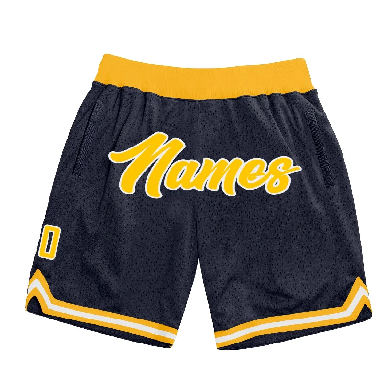 Men's basketball shorts cooling-hybrid -Custom Navy Gold-White Authentic Throwback Basketball Shorts