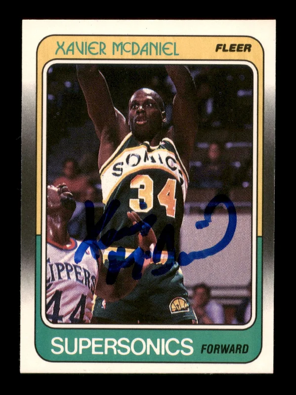 Men's basketball card trendy kit -Xavier McDaniel Autographed 1988 Fleer Card #108 Seattle Supersonics SKU #205262