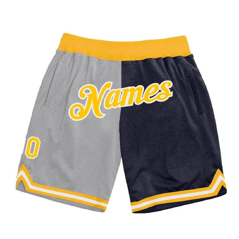 Men's basketball shorts performance-elite -Custom Gray Gold-Navy Authentic Throwback Split Fashion Basketball Shorts