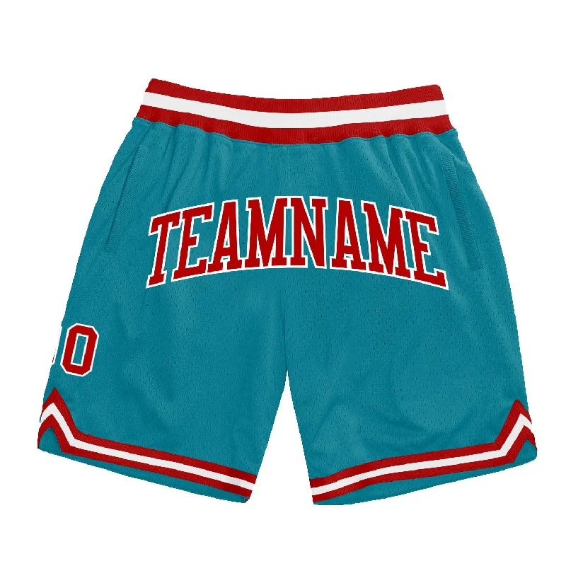 Men's basketball shorts quick-pro -Custom Teal Red-White Authentic Throwback Basketball Shorts