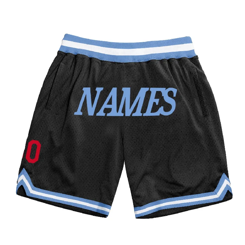 Men's basketball shorts pro-elite -Custom Black Light Blue-Red Authentic Throwback Basketball Shorts