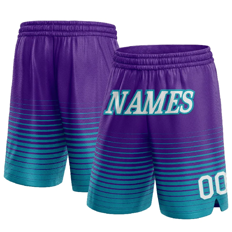 Men's basketball shorts sleek-style -Custom Purple White-Teal Pinstripe Fade Fashion Authentic Basketball Shorts