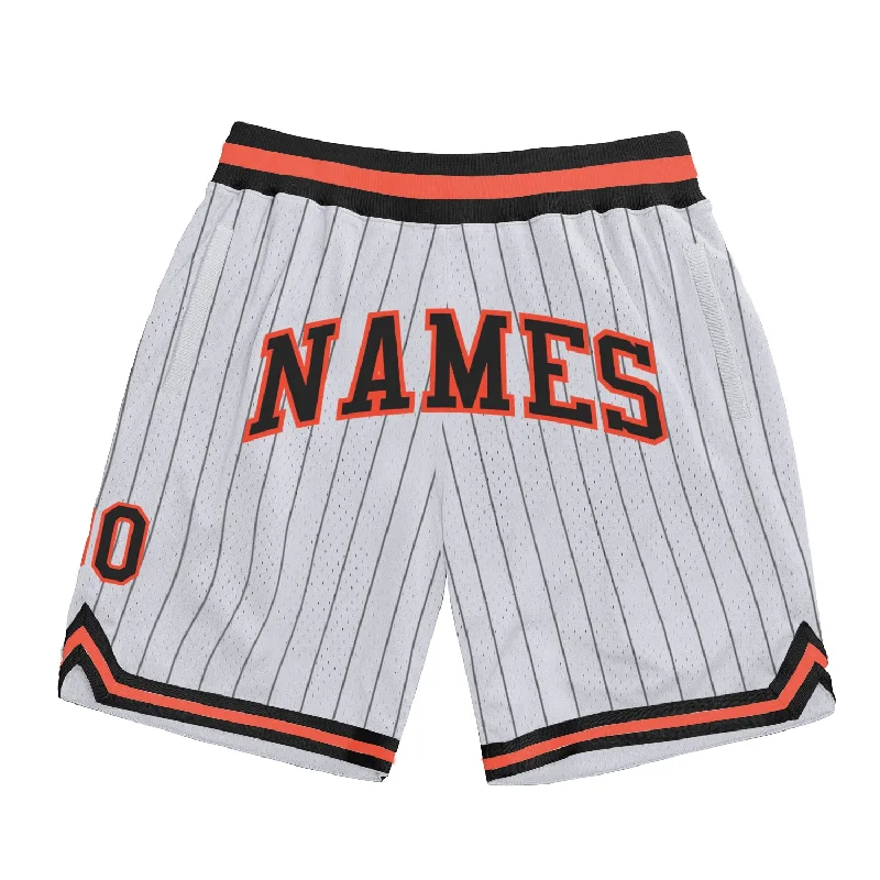 Men's basketball shorts urban-fit -Custom White Black Pinstripe Black-Orange Authentic Basketball Shorts