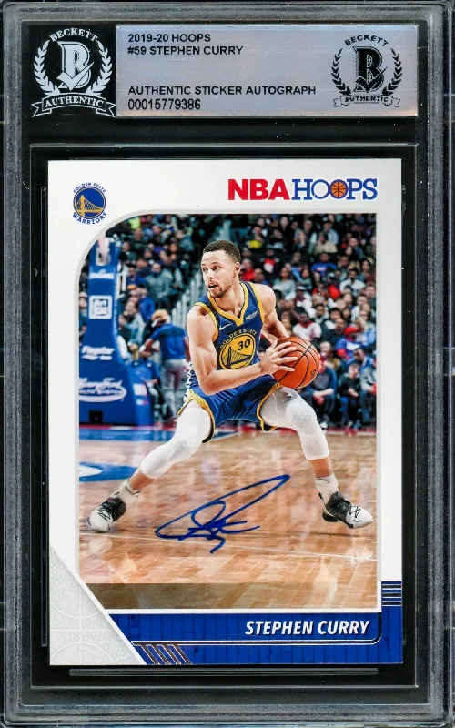 Men's basketball card holographic print -Stephen Curry Autographed 2019-20 Hoops Card #59 Golden State Warriors Beckett BAS #15779386