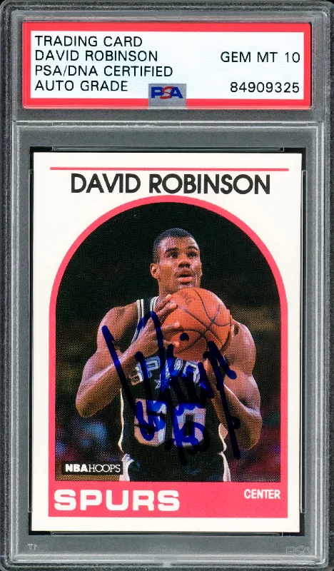 Men's basketball card player series -David Robinson Autographed 1989-90 Hoops Basketball Rookie Card #310 San Antonio Spurs Auto Grade Gem Mint 10 PSA/DNA Stock #215456