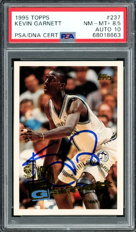 Men's basketball card dual-player feature -Kevin Garnett Autographed 1995 Topps Rookie Card #237 Minnesota Timberwolves PSA 8.5 Auto Grade Gem Mint 10 PSA/DNA #68018663