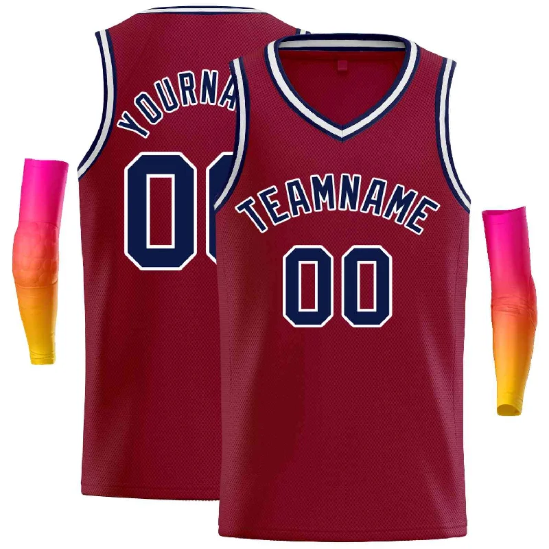 Men's basketball uniform team logo -Custom Maroon Navy-White Classic Tops Men Casual Basketball Jersey