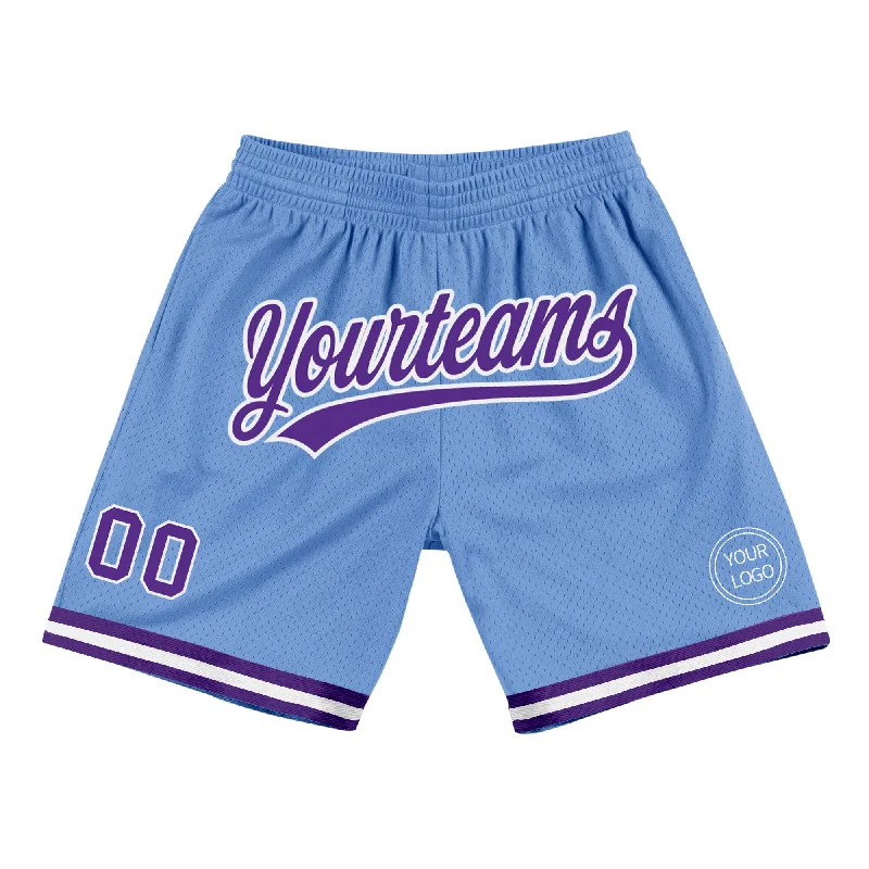 Men's basketball shorts urban-performance -Custom Light Blue Purple-White Authentic Throwback Basketball Shorts