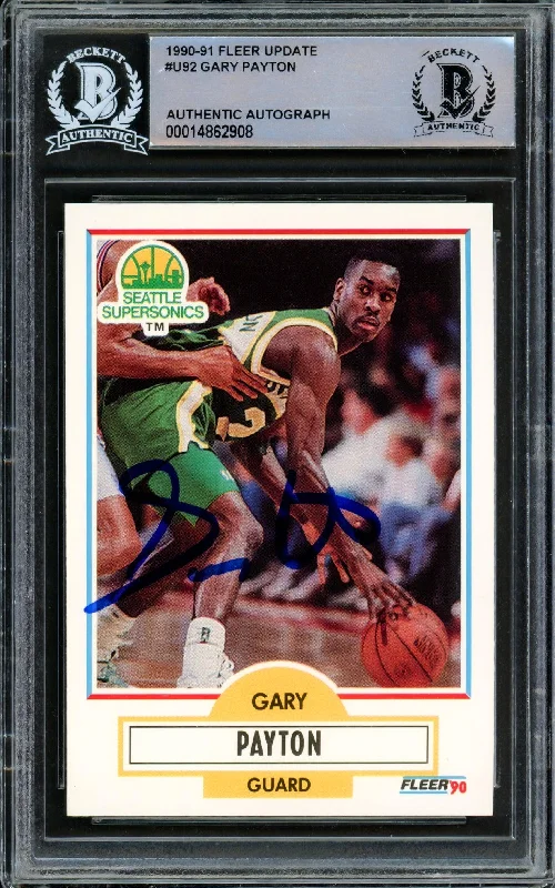 Men's basketball card sport lineup -Gary Payton Autographed 1990-91 Fleer Update Rookie Card #U-92 Seattle Supersonics Beckett BAS Stock #209776