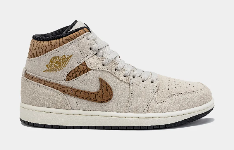 Basketball shoes breathable-pro -Air Jordan 1 Retro Mid SE Brown Elephant Mens Lifestyle Shoes (Light Orewood Brown/Metallic Gold)