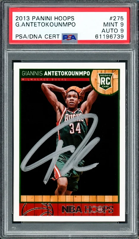 Men's basketball card premium quality -Giannis Antetokounmpo Autographed 2013 Panini Hoops Rookie Card #275 Milwaukee Bucks PSA 9 Auto Grade Mint 9 PSA/DNA #61196739