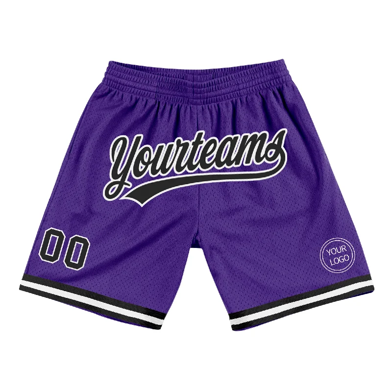 Men's basketball shorts durable-bold -Custom Purple Black-White Authentic Throwback Basketball Shorts