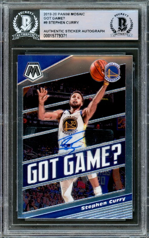 Men's basketball card top-tier rarity -Stephen Curry Autographed 2019-20 Panini Mosaic Got Game? Card #9 Golden State Warriors Beckett BAS #15779371