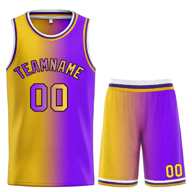 Men's basketball uniform stylish ensemble -Custom Yellow Purple-Black Bull Gradient Fashion Sets Basketball Jersey