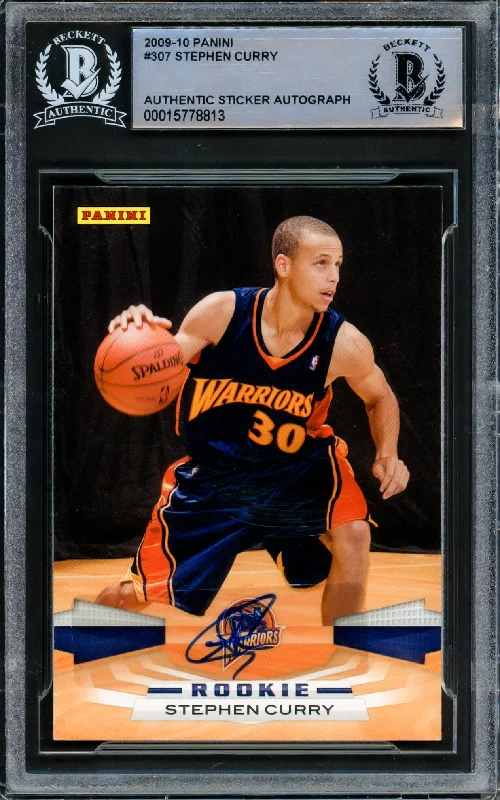 Men's basketball card minimal design -Stephen Curry Autographed 2009-10 Panini Rookie Card #307 Golden State Warriors Beckett BAS #15778813