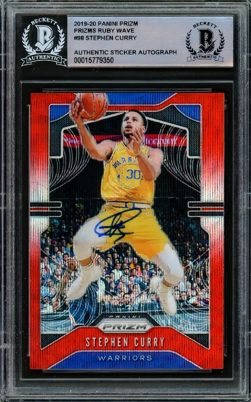 Men's basketball card casual collector -Stephen Curry Autographed 2019-20 Panini Ruby Wave Prizm Card #98 Golden State Warriors Beckett BAS #15779350