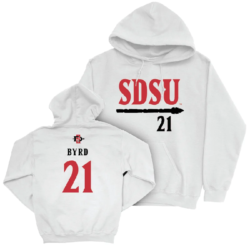 Men's hoodies eye-catching -SDSU Men's Basketball White Staple Hoodie - Miles Byrd #21