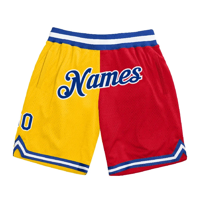 Men's basketball shorts pro-cut -Custom Gold Royal-Red Authentic Throwback Split Fashion Basketball Shorts