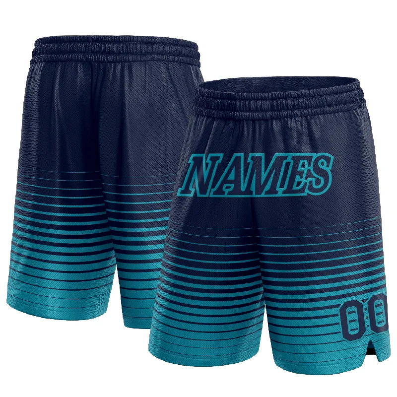 Men's basketball shorts lightweight-team -Custom Navy Teal Pinstripe Fade Fashion Authentic Basketball Shorts