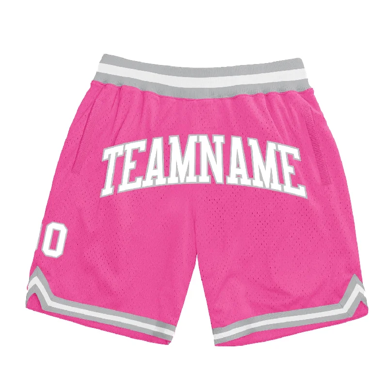 Men's basketball shorts pro-team -Custom Pink White-Gray Authentic Throwback Basketball Shorts