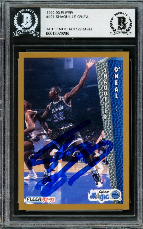 Men's basketball card casual collector -Shaquille Shaq O'Neal Autographed 1992-93 Fleer Rookie Card #401 Orlando Magic Thick Signature Beckett BAS Stock #211216