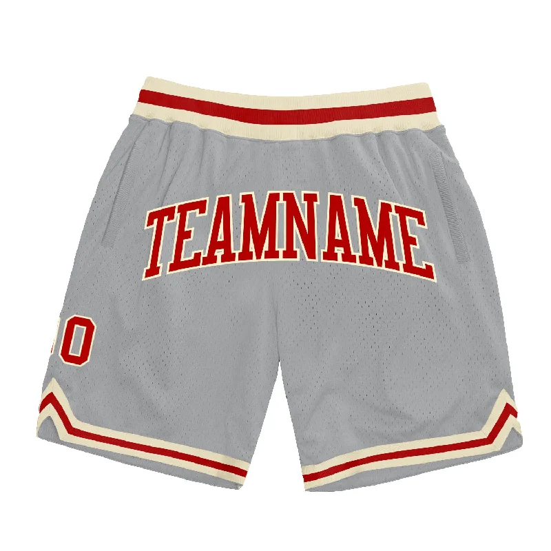 Men's basketball shorts sweat-pro -Custom Gray Red-Cream Authentic Throwback Basketball Shorts